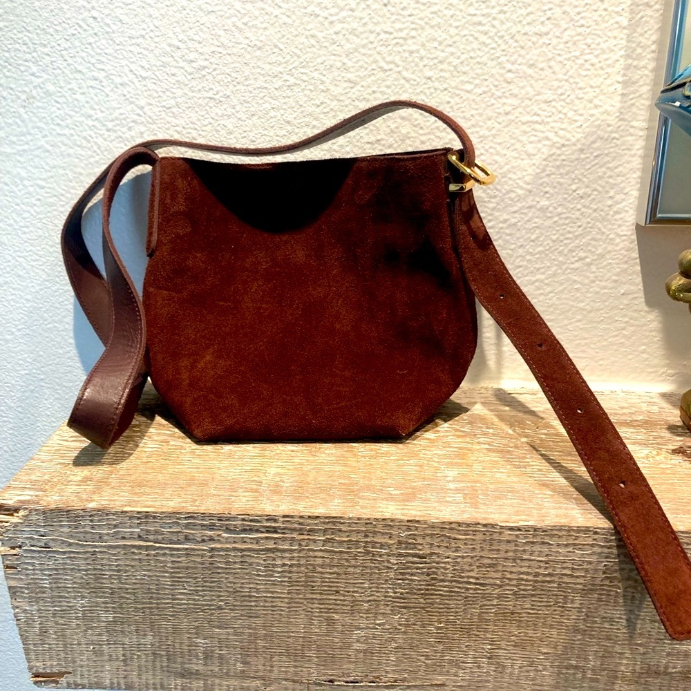 Burgundy deep merlot color suede bucket bag new with tags